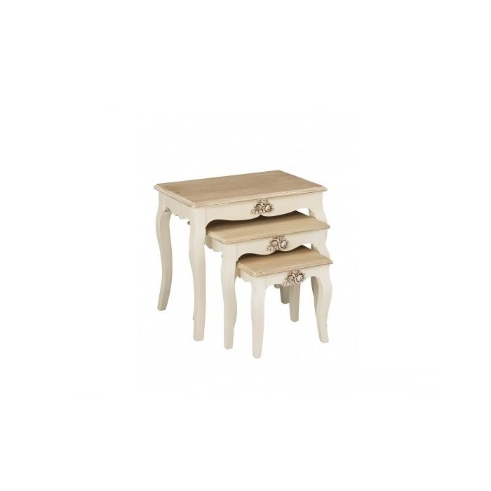 Juliette Wooden Nest Of Tables In Cream And Oak