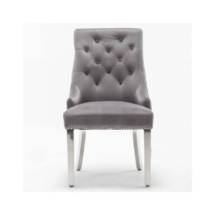 Knightsbridge Knocker Back Velvet Upholstered Dining Chair In Light