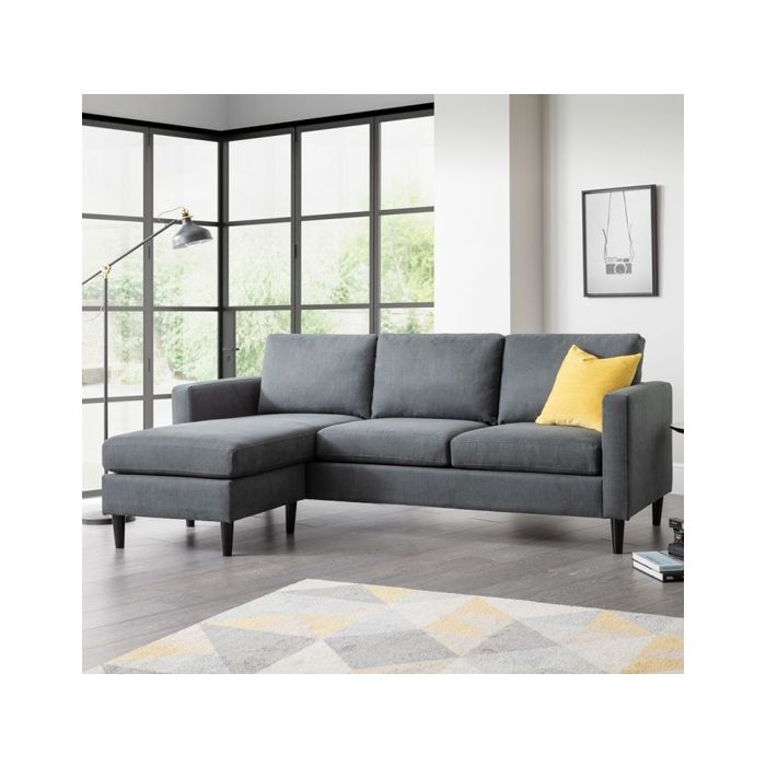 Marant Linen Fabric Upholstered Corner Sofa In Grey