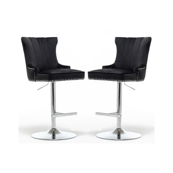 Montpellier Black Velvet Gas Lift Bar Stool In Pair Elegant Furniture UK