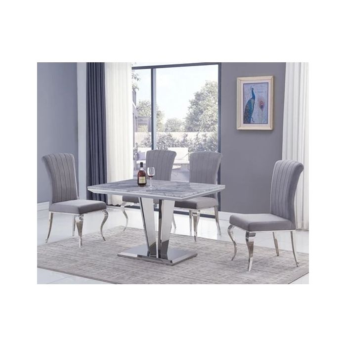 Riccardo Small Grey Marble Dining Table With 4 Liyana Grey Chairs