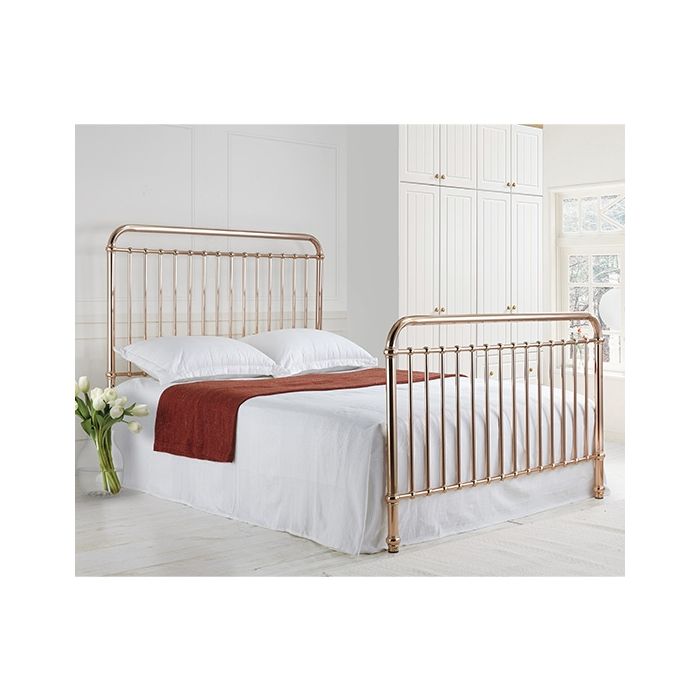 Rose Metal King Size Bed In Rose Gold Elegant Furniture UK