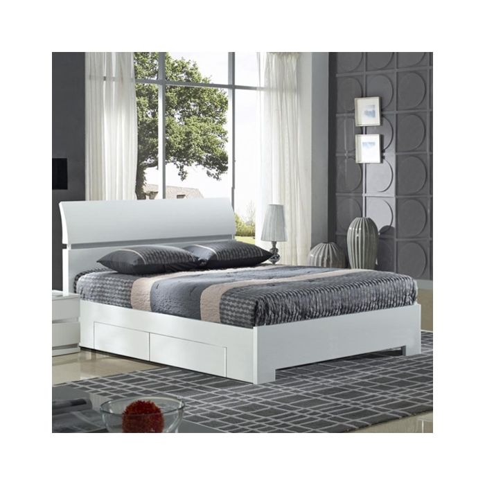 Widney Wooden Storage King Size Bed In White High Gloss With 4 Drawers