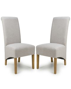 Krista Natural Weave Fabric Dining Chairs In Pair