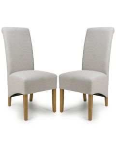 Krista Natural Weave Fabric Dining Chairs In Pair