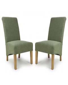 Krista Green Weave Fabric Dining Chairs In Pair