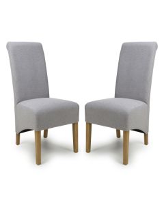 Krista Light Grey Weave Fabric Dining Chairs In Pair