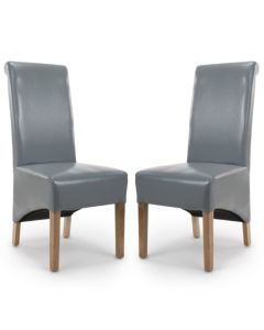 Krista Roll Back Grey Bonded Leather Dining Chairs In Pair