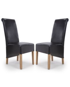 Krista Roll Back Black Bonded Leather Dining Chairs In Pair