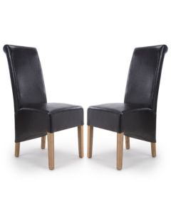 Krista Roll Back Black Bonded Leather Dining Chairs In Pair