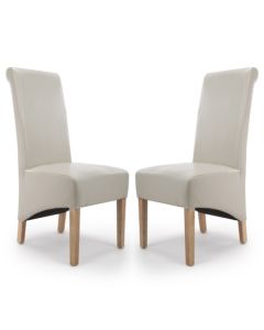 Krista Roll Back Ivory Bonded Leather Dining Chairs In Pair