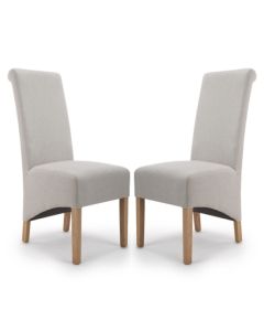 Krista Roll Back Cappuccino Plain Herringbone Fabric Dining Chairs In Pair