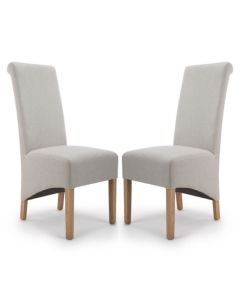 Krista Roll Back Cappuccino Plain Herringbone Fabric Dining Chairs In Pair