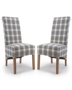 Krista Roll Back Cappuccino Check Herringbone Fabric Dining Chairs In Pair