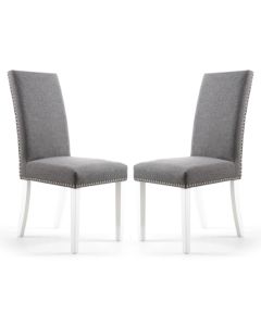 Randall Steel Grey Linen Effect Dining Chairs With White Legs In Pair