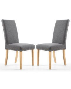 Randall Steel Grey Linen Effect Dining Chairs With Natural Legs In Pair