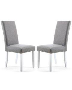 Randall Silver Grey Linen Effect Dining Chairs With White Legs In Pair