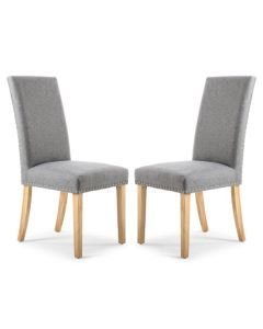 Randall Silver Grey Linen Effect Dining Chairs With Natural Legs In Pair