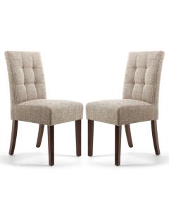 Moseley Oatmeal Stitched Waffle Tweed Dining Chairs In Pair
