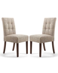 Moseley Oatmeal Stitched Waffle Tweed Dining Chairs In Pair