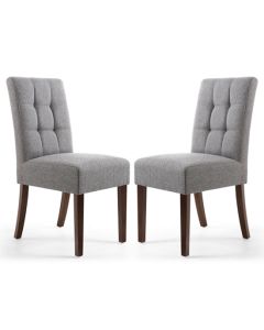 Moseley Stitched Waffle Steel Grey Linen Effect DIning Chairs With Walnut Legs In Pair