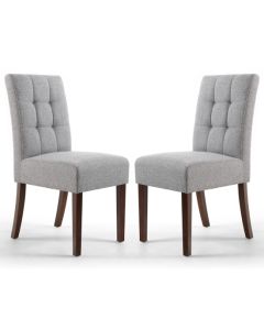 Moseley Silver Grey Stitched Waffle Linen Dining Chairs In Pair