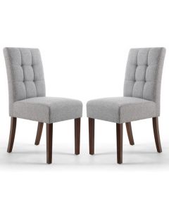 Moseley Silver Grey Stitched Waffle Linen Dining Chairs In Pair