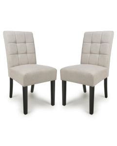 Moseley Natural Waffle Flax Effect Dining Chairs With Black Legs In Pair