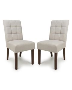 Moseley Natural Waffle Flax Effect Dining Chairs With Walnut Legs In Pair