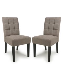 Moseley Light Brown Waffle Flax Effect Dining Chairs With Black Legs In Pair