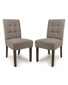 Moseley Light Brown Waffle Flax Effect Dining Chairs With Walnut Legs In Pair
