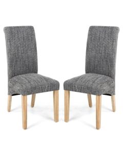 Karta Tweed Grey Weave Scroll Back Fabric Dining Chairs In Pair