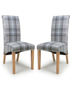 Karta Grey Checks Scroll Back Fabric Dining Chairs In Pair