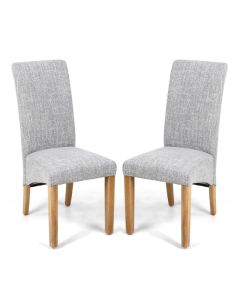 Karta Grey Weave Scroll Back Flax Effect Fabric Dining Chairs In Pair