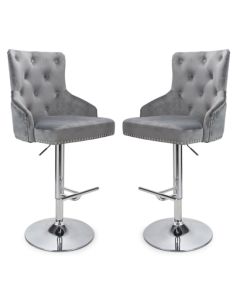 Rocco Grey Brushed Velvet Bar Stools In Pair