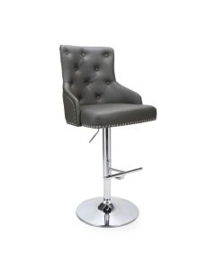 Rocco Leather Effect Bar Stool In Graphite Grey