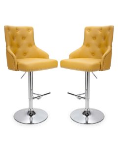 Rocco Yellow Leather Effect Bar Stools In Pair
