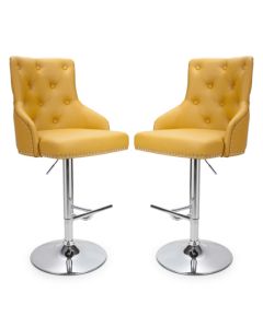 Rocco Yellow Leather Effect Bar Stools In Pair