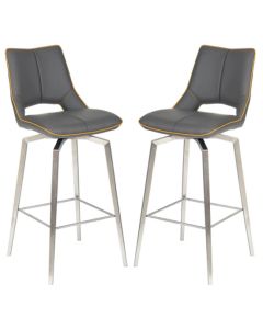 Mako Swivel Graphite Grey Leather Effect Bar Chairs In Pair
