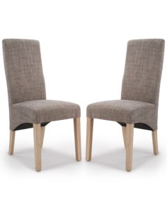 Baxter Wave Back Oatmeal Tweed Fabric Dining Chairs In Pair