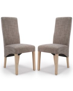 Baxter Wave Back Oatmeal Tweed Fabric Dining Chairs In Pair