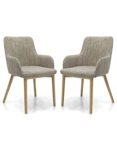 Sidcup Oatmeal Tweed Fabric Dining Chairs In Pair