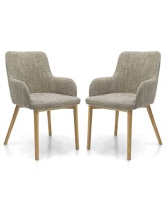 Sidcup Oatmeal Tweed Fabric Dining Chairs In Pair