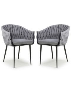 Pandora Grey Braided Fabric Dining Chairs In Pair
