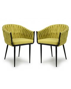 Pandora Yellow Braided Fabric Dining Chairs In Pair