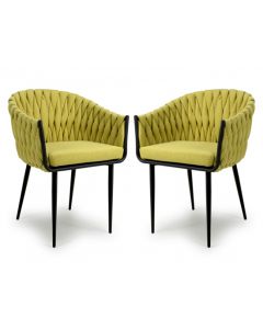Pandora Yellow Braided Fabric Dining Chairs In Pair