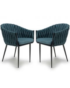 Pandora Blue Braided Fabric Dining Chairs In Pair