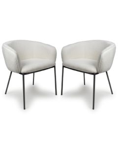 Lola White Boucle Fabric Dining Chairs In Pair