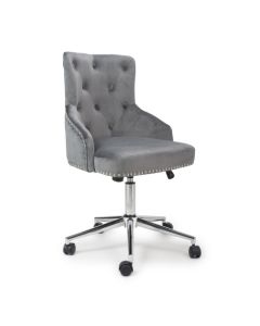 Rocco Brushed Velvet Office Chair In Grey With Chrome Base And Castors