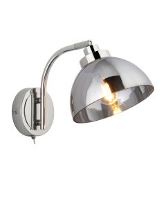 Caspa Smoked Mirrored Glass Shade Wall Light In Bright Nickel